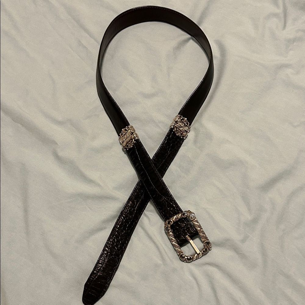 Reversible Black/Brown Leather Belt with Silver Accents
